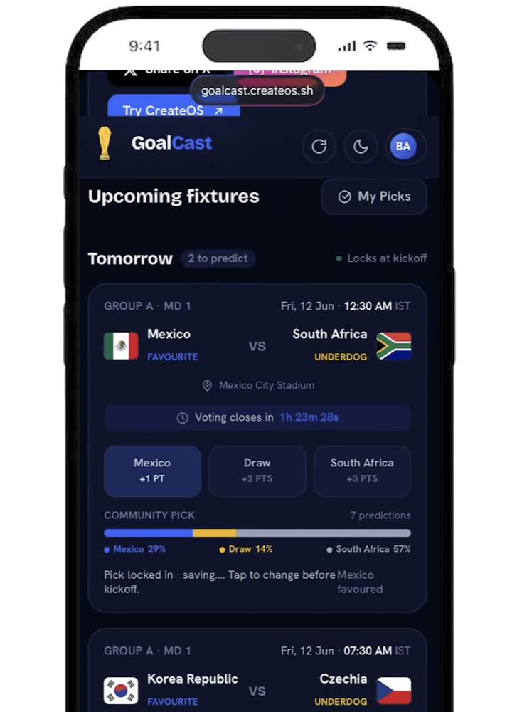 GoalCast screenshot